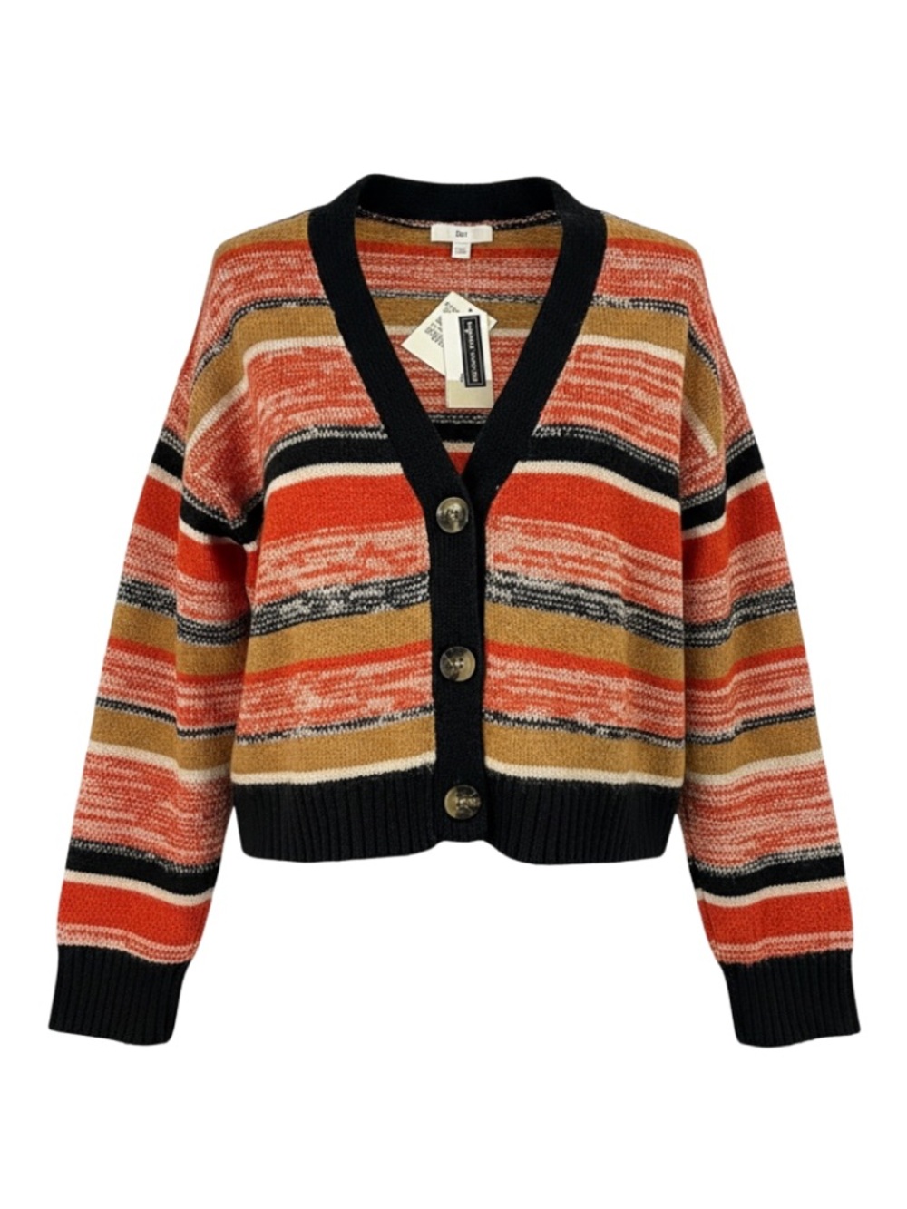 BP Nordstrom Striped Cropped Cardigan Medium Boho Black Button NWT festival